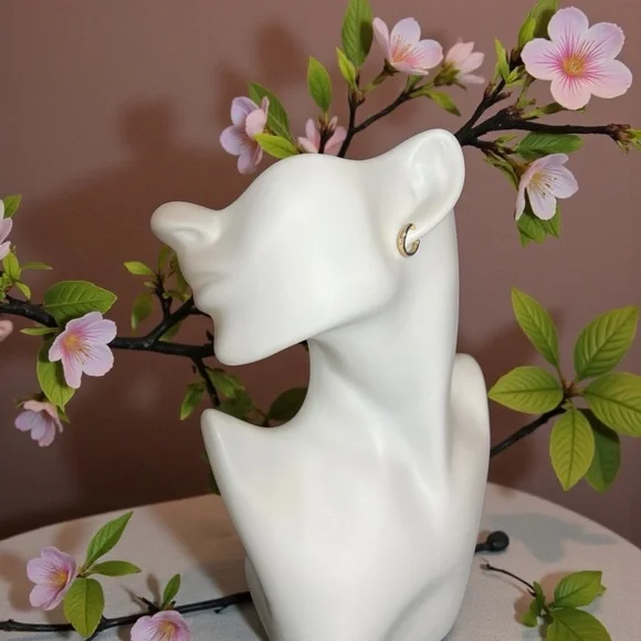 925 Sterling Silver Gold Rhinestone Earrings - Picture 3 of 5